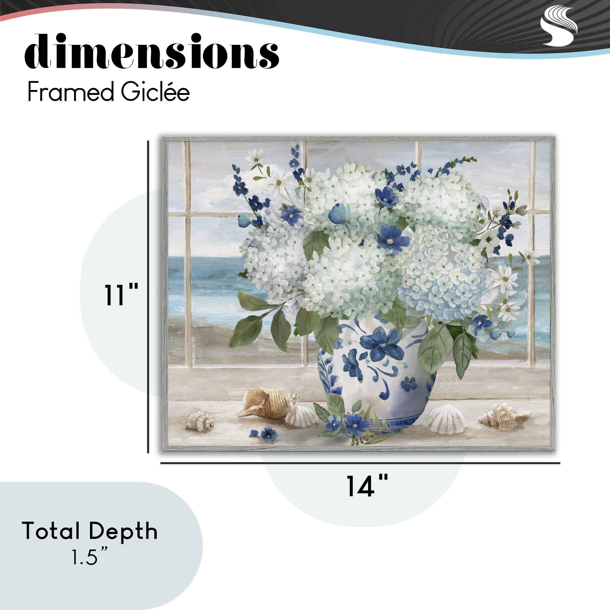 Stupell Industries Seaside Hydrangea Bouquet in Window Gray Framed Giclee Art, design by Nan