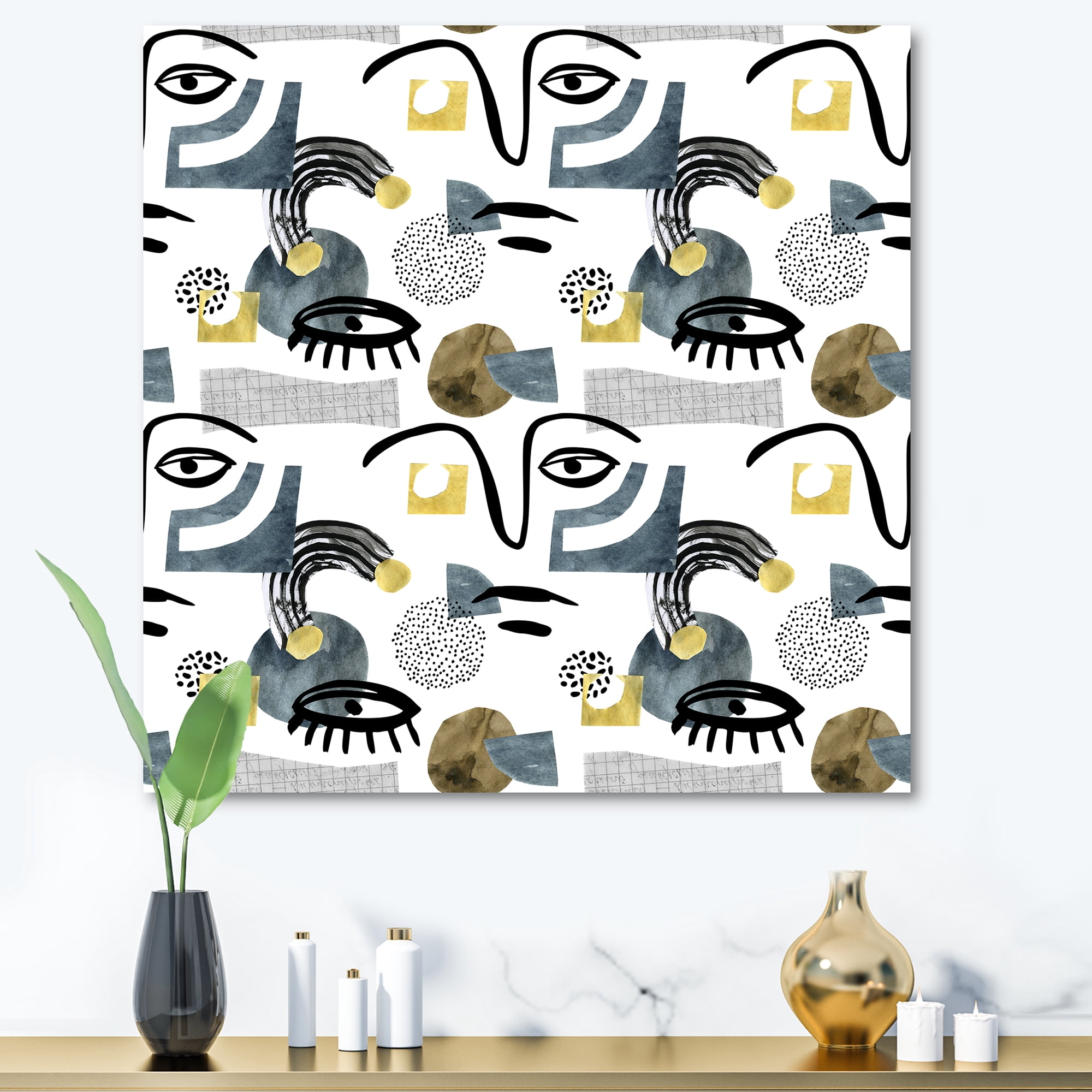 Collage of Eyes And Doodles In Contemporary Style I 30 in x 30 in Painting Canvas Art Print, by Designart