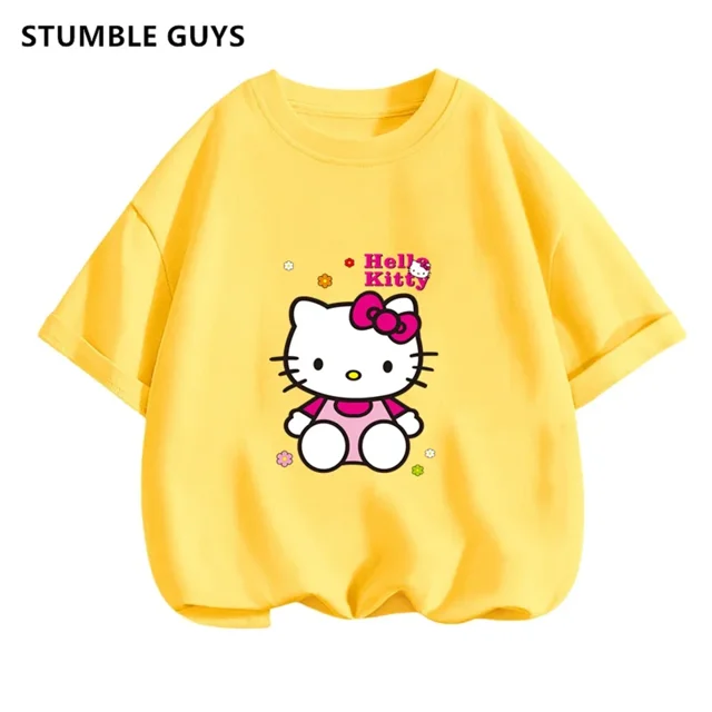 Conjunto de camiseta de Hello Kitty para niños y niñas, ropa holgada de manga corta Y2K, Top con estampado oscuro para mujer, ropa dulce Harajuku