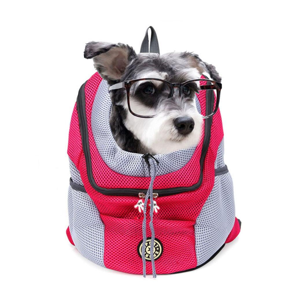 Fzaqwen Outdoor Portable Travel Dog Backpack Nylon Double Shoulder Pet Dog Carrier Bag Mesh Dogs Front Bag Cat Backpack Rose Red S