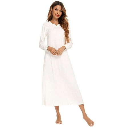 

Women Sleepwear Soft Nightgown Sleepshirt Long Sleeve Pajama Dress Vintage Loungewear for Fall Winter S-2XL