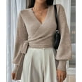 thumbnail image 6 of Women'S Casual V Neck Wrap Sweater Pullover Long Sleeve Slim Fit Knit Crop Top Sweater Color XL, 6 of 9