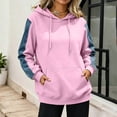 thumbnail image 2 of JGGSPWM Womens Denim Sleeve Patchwork Hoodie, Drawstring Color Block Pullover Sweatshirt, Relaxed Fit Fall Streetwear Tops Pink S, 2 of 7