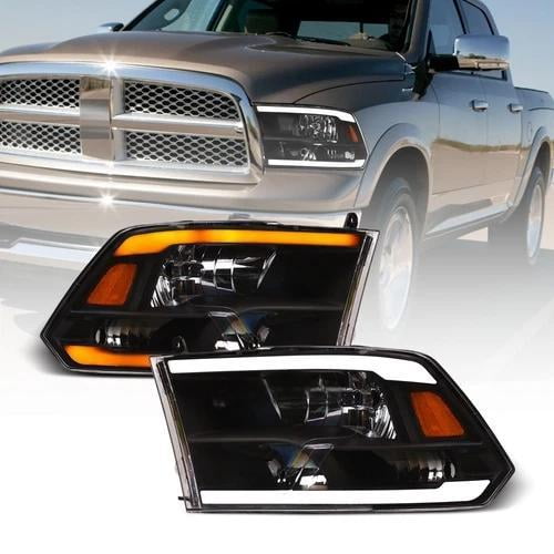 Switchback Sequential For 2009-2018 Dodge Ram Blk Headlights w/DRL LED Tube Bar