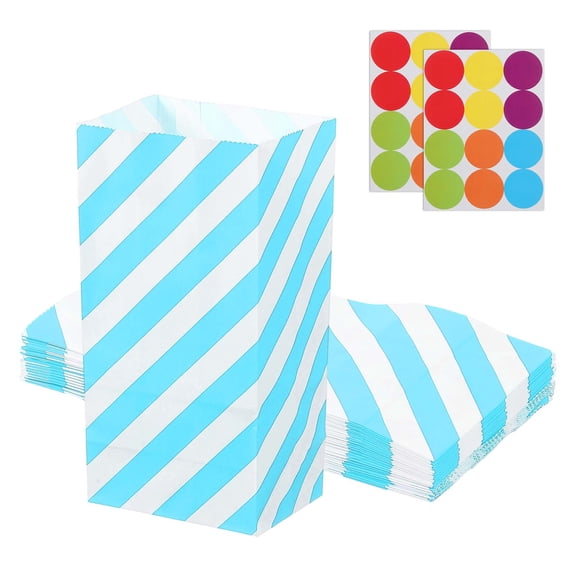 Uxcell Party Favor Bag, Mini Paper Candy Bags Gift Treat Celebration Halloween Goody Birthday Wedding Party with Stickers Light Blue Twill 7.1 in