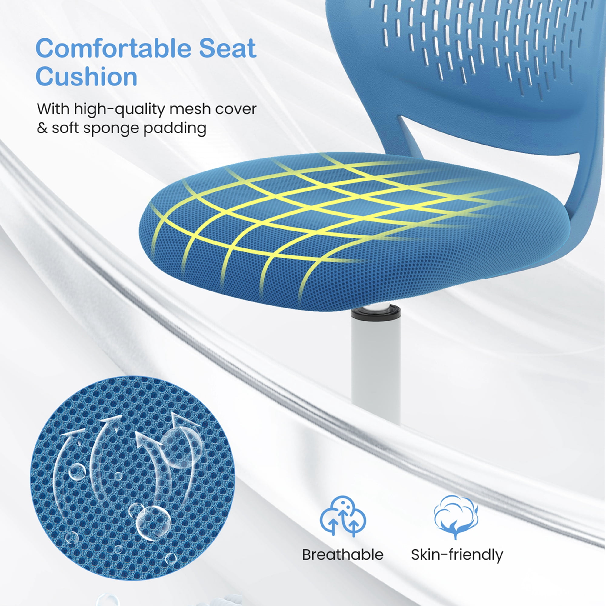 Costway Kids Desk Chair Ergonomic Swivel Children Mesh Study Height Adjustable Blue