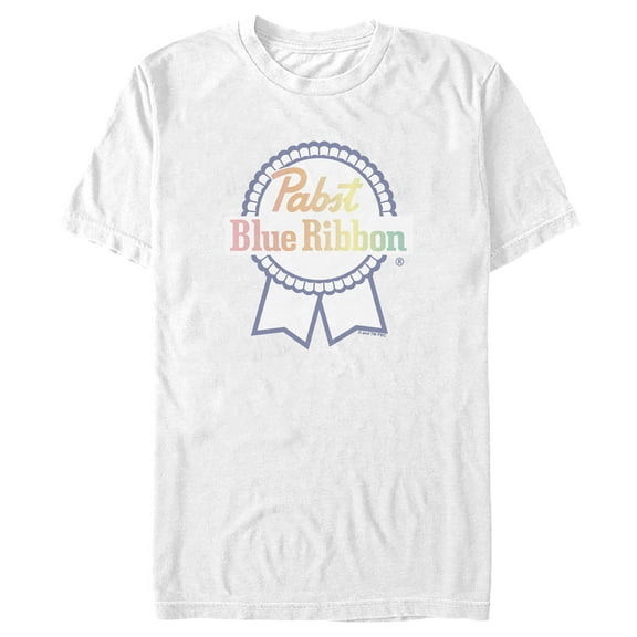 Men's Pabst Rainbow Blue Ribbon Logo  Graphic Tee White Large