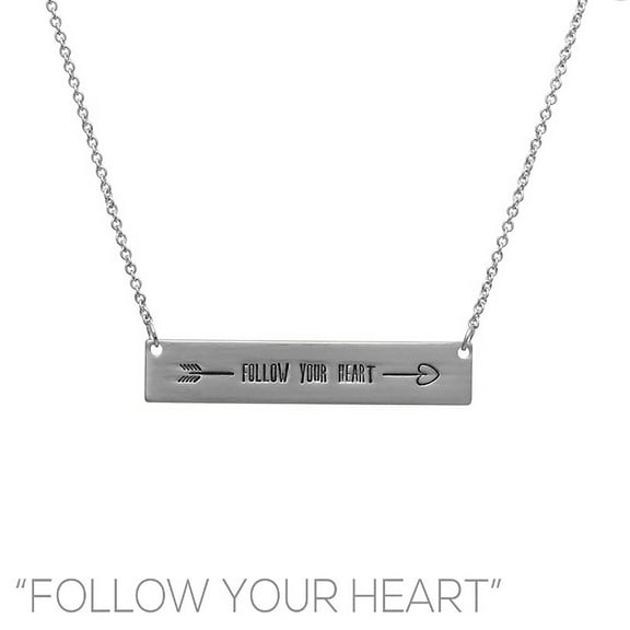 Blue Box Boutique Inc Silver Bar Follow Your Heart Pendant Necklace for Women, Teens | Inspirational Jewelry, Motivational Jewelry