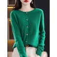 thumbnail image 4 of Addonee Women 100% Merino Wool Sweater Cashmere O-neck Cardigan Raglan Sleeve Classical Knitwear Solid Fashion Basic Clothing, 4 of 5