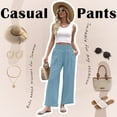 thumbnail image 3 of VDJ Womens Pants Summer Boho Elastic Wide Waistband Fashion Wide leg Beach Pants Sky Blue Ladies Trousers Size L, 3 of 7