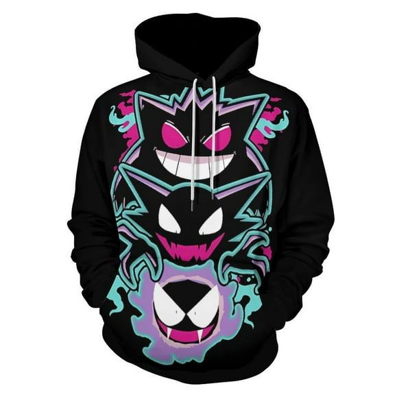 Gengar Hoodies for Men Women 3D Print Pullover Novelty Hooded Sweatshirt Hoodies with Big Pockets S
