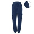 thumbnail image 4 of PNTUTB Women's Elastic Waistband Solid Color Trousers Casual Cuffed Hem Sport Long Pants with Multiple Pockets, 4 of 6