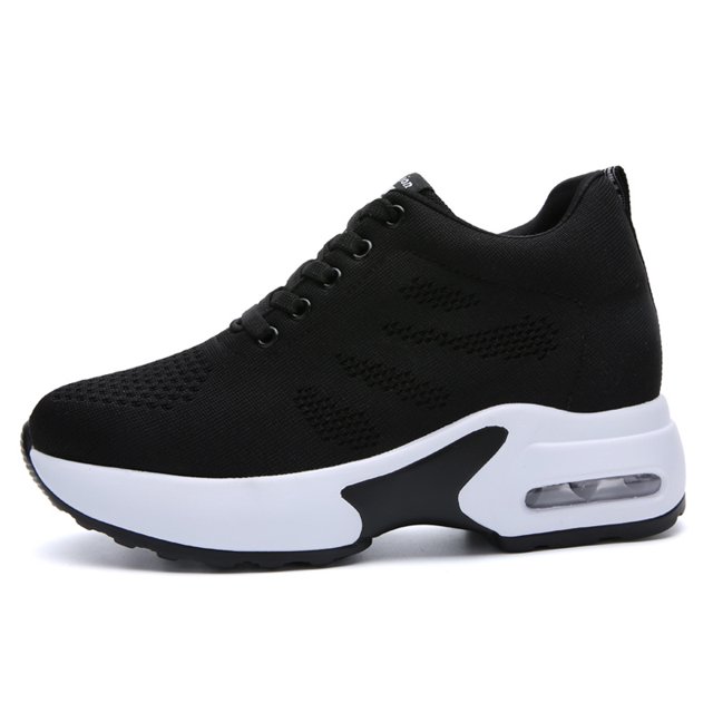 Zapatos casuales deportivos bajos de malla ligera, zapatillas de deporte de tacón oculto antideslizantes de punto de moda, calzado de mujer