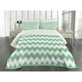 thumbnail image 3 of Ambesonne Chevron Quilted Bedspread Set 3 Pcs, Zigzag Twisty Modern, Queen Size, White Jade Green, 3 of 5