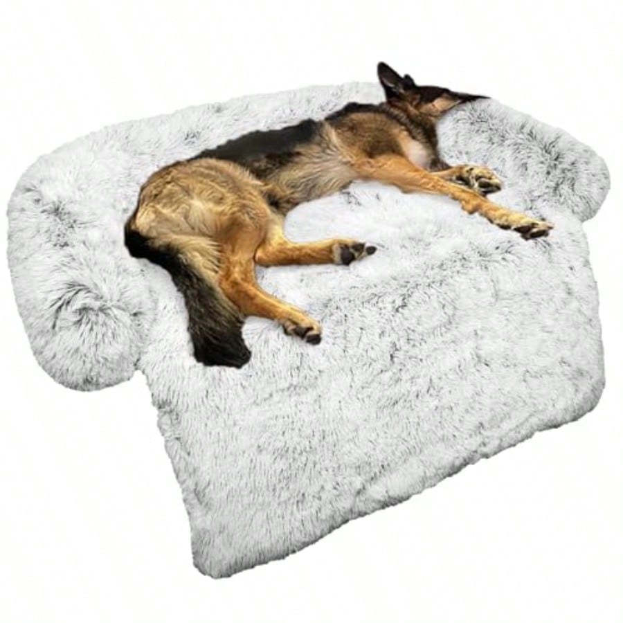 Calming Dog Bed Fluffy Plush Dog Mat for Furniture Protector with Removable Washable Cover for Large Medium Small Dogs and Cats Large Light Grey