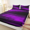 thumbnail image 3 of Homewish Geometric Line Pattern Twin Sheet Sets,Pixel Stripes Pattern Twin Fitted Sheet,Black Purple Flat Sheet For Teens,Luxury Bedroom Decor,3-Piece, 3 of 7