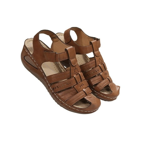 

FY24 Shoe Event WJSXC Summer Sandals Women Clearance! Summer Ladies Shoes Wedge Heel Retro Hollow Out Casual Women s Sandals Brown 37