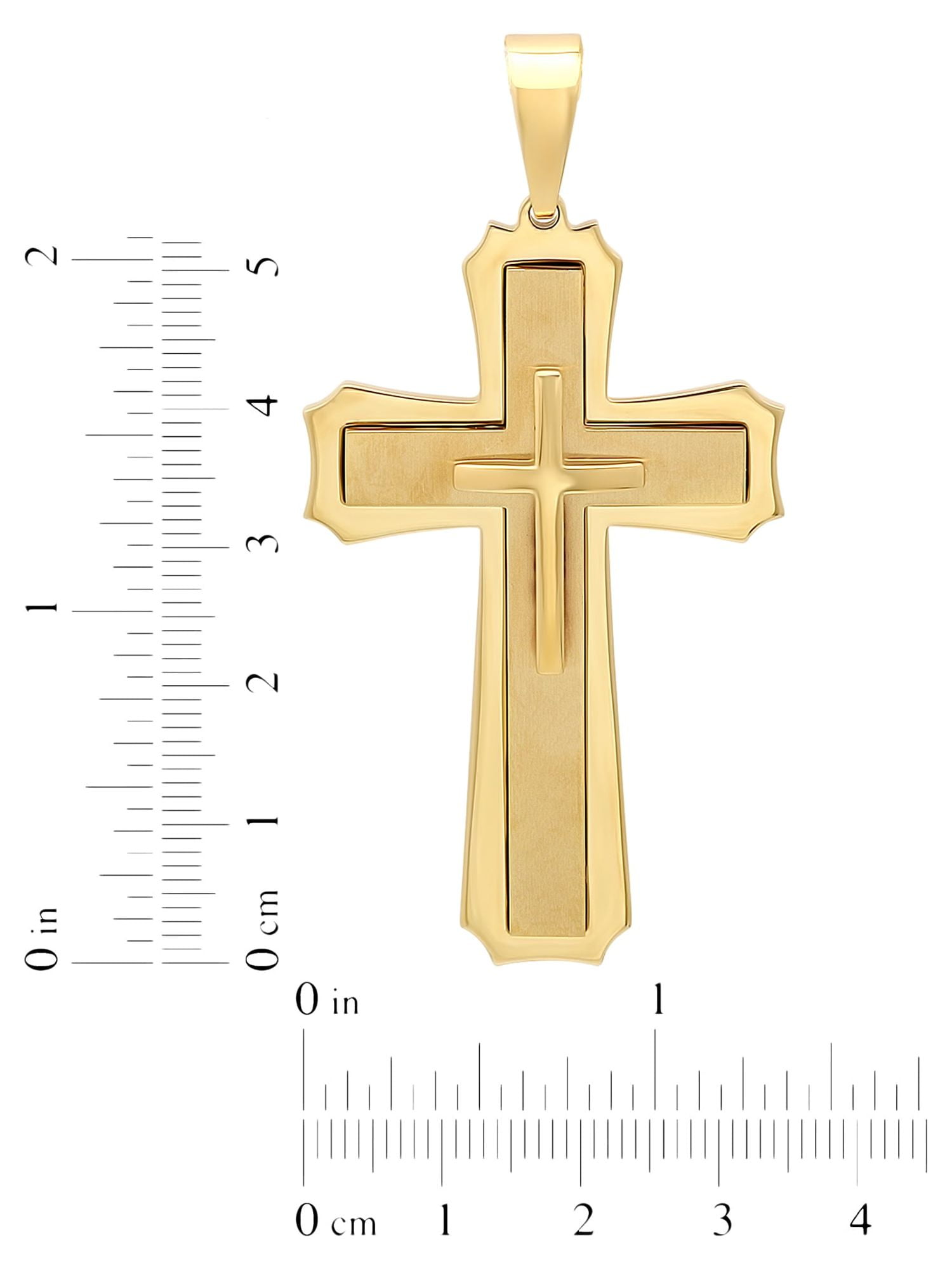 Mens Gold-Tone Stainless Steel Stacked Cross Pendant Necklace