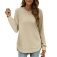 thumbnail image 2 of UJNDER Women's Sweatshirt Solid Color Lightweight Asymmetrical Hem Pullover Long Sleeve Casual Khaki M, 2 of 8