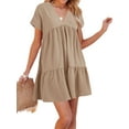 thumbnail image 3 of Langwyqu High Waist Women Solid Color V-Neck Loose Mini Dress, 3 of 5
