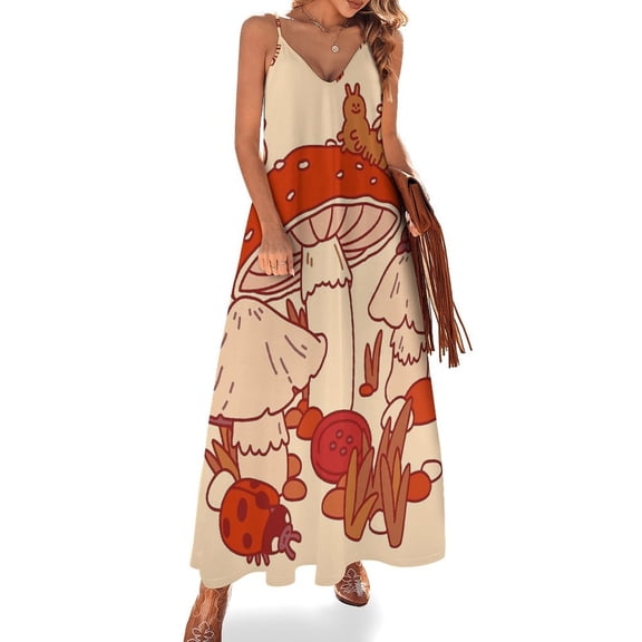 Mushrooms & Tiny Friends Sleeveless Dress Loose Women's Dress Dresses Luxury Evening Dresses