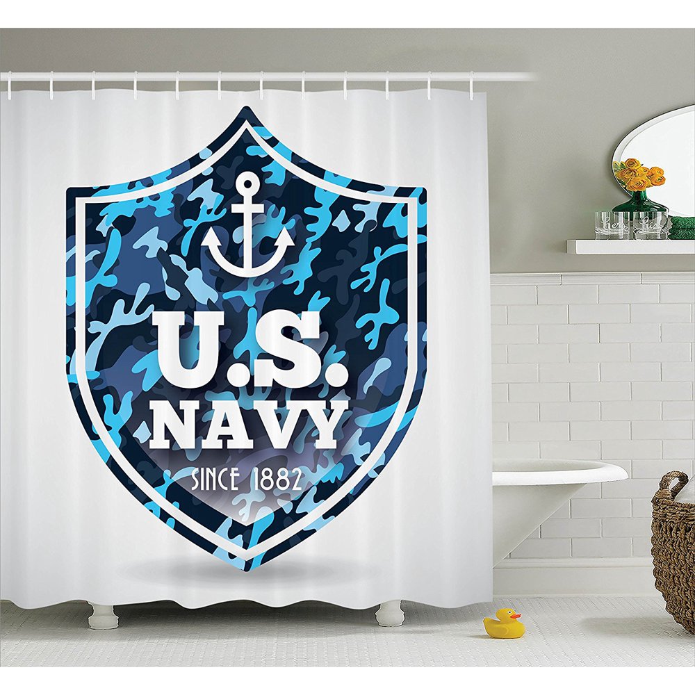 Anchor Decor Shower Curtain Set by , Military Camouflage "Us Navy Since