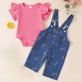 thumbnail image 2 of TOWED22 Newborn Infant Baby Girl Summer Clothes Ruffle Sleeve Letter Print Romper+Peach Bloomer Short+Headband 3Pcs Outfit Hot Pink,3-6 M, 2 of 9