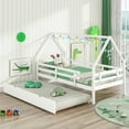 thumbnail image 2 of Gymax Twin Size House Bed w/ Trundle Wooden Kids Bed w/ Safety Rails & Decorable Roof White, 2 of 10
