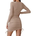 thumbnail image 3 of Womens Bodycon Ruched Mini Dress Long Sleeve Drawstring Stretchy Casual Ribbed Party Club Dresses, 3 of 5