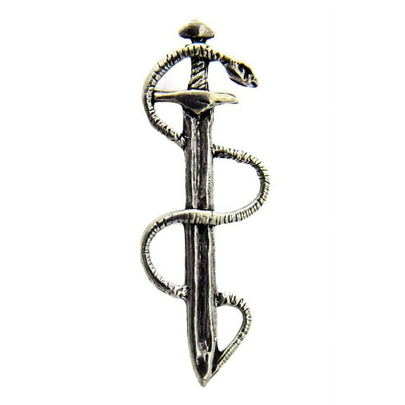 Sword and Snake Pin, Snake, G002, Rod of Asclepius, Medicine, Sword, Greek, Celtic, Gothic, Viking, Medieval, Pins, Lapel, Brooch, Hat, Backpack, Handmade in USA, 100  Gothic Designs, Pewter
