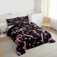 thumbnail image 4 of Homewish Ribbon Bow Queen Comforter Set,Romantic Rose FlowerBedding Sets,Pink Black Bedding Comforter Set For Teens,Breathable Home Decor Reversible,3 Pieces, 4 of 9