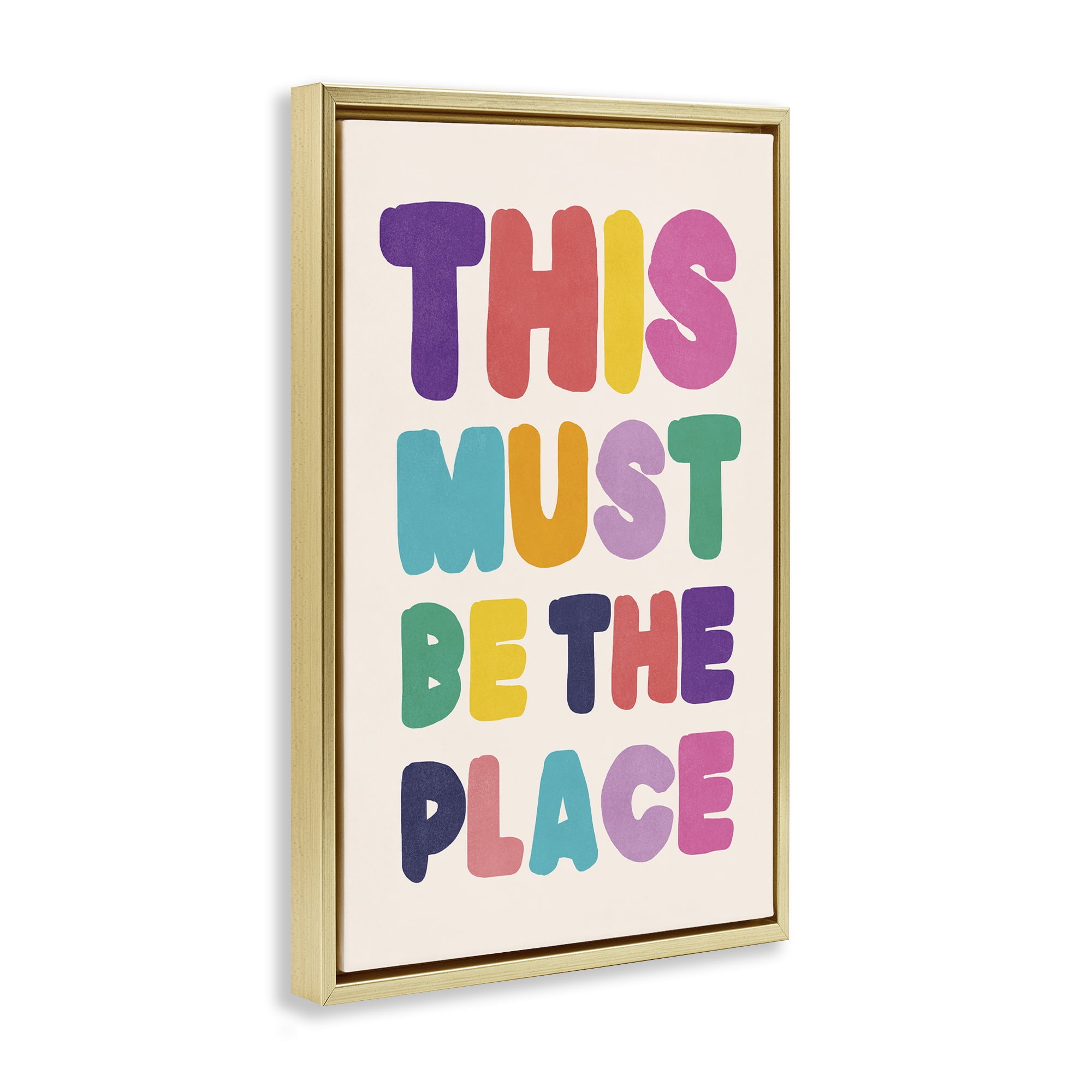Stupell Industries Must Be The Place Phrase Text & Numbers Painting Gold Floater Framed Canvas Art Print Wall Art, 17 x 25