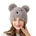 thumbnail image 4 of Cute Bear Ears Plush Sherpa Beanie Windproof Cap Warm Animal Hat for Women (Grey M), 4 of 4