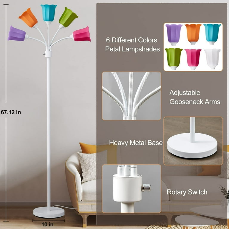 NATYSWAN Medusa LED Floor Lamp Multi Head Modern Tall Lamp with Adjustable Gooseneck Standing Lamps Led Tall Lamp for Living Room Bedroom Kids Room
