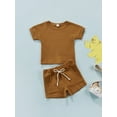 thumbnail image 6 of 2 Pieces Kids Suit Set, Solid Color Round Neck Short Sleeve T-Shirt+ Shorts with Pockets, 6 of 10