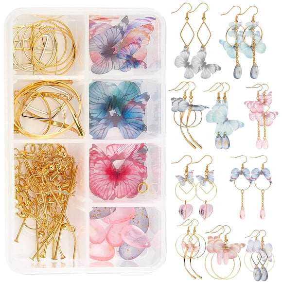 Kit de fabricación de joyas SUNNYCLUE, pendientes de tela con forma de mariposa