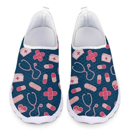

Bandage Medical Printing Cute Non-slip Nursing Shoes For Women Summer Mesh Breathable Flat Shoes No Lace Up Sneakers