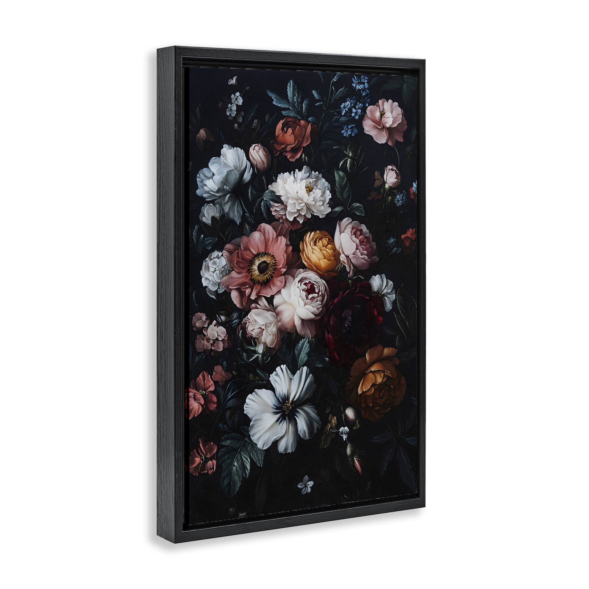 Stupell Industries Midnight Garden Velvet Florals Black Framed Floater Canvas Wall Art, design by Creative Studio