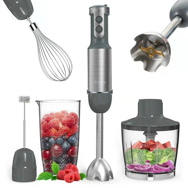 Yeacher Mélangeur à Main Multifonction 5-en-1 avec Fouet, 6 Vitesses Réglables pour la Cuisine