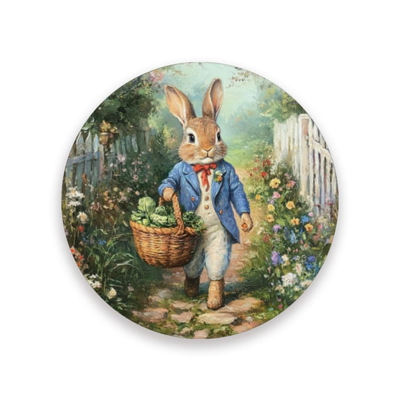 Qxltty One Pcs Drink Coasters Garden Bunny Ceramic Round Coaster Absorbent Suitable for Kinds of Cups Coffee Table