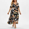 thumbnail image 2 of Fridja Womens Plus Size Casual Boho Print Short Sleeve Ruffle Floral Irregular Dress, 2 of 2