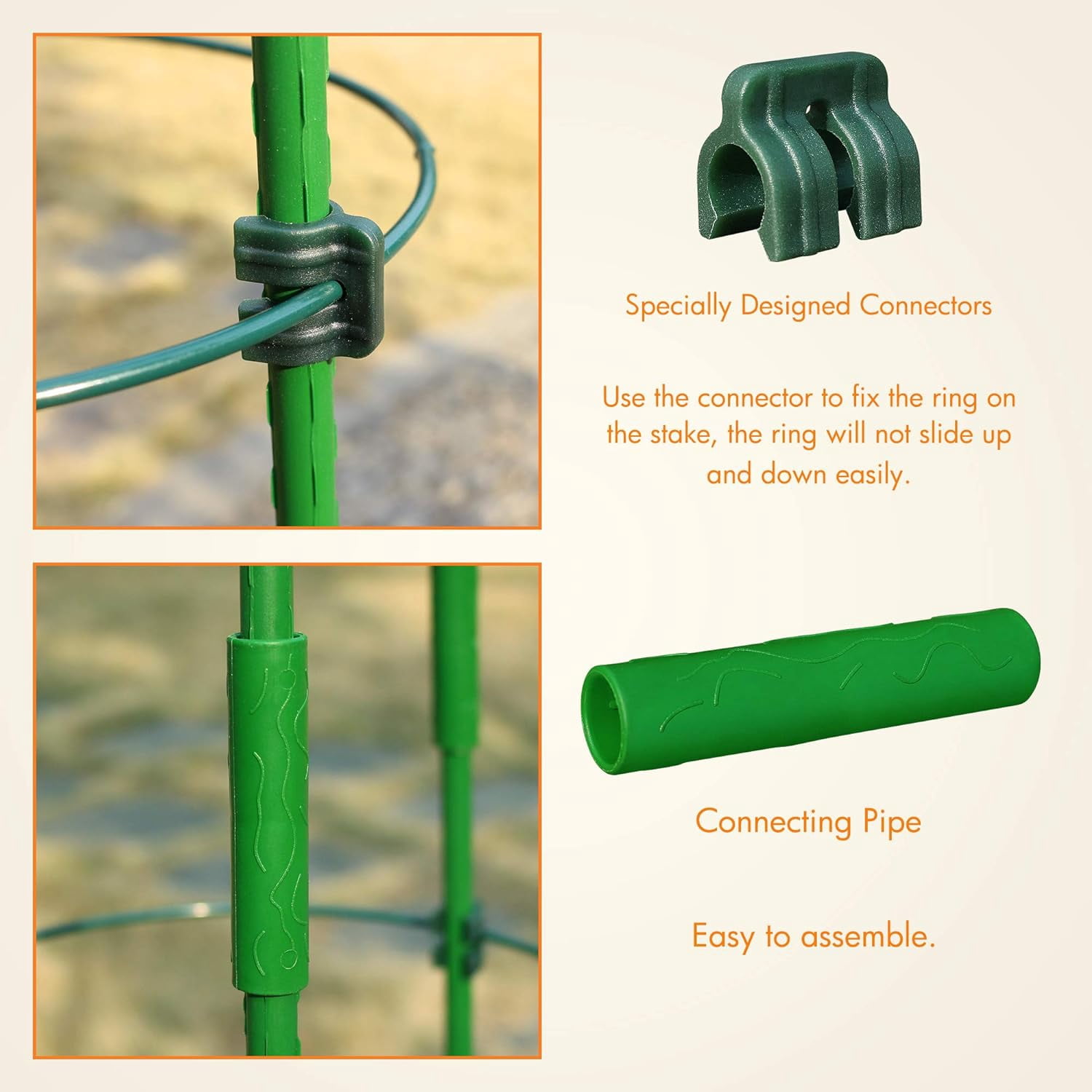 3-Pack Tomato Cage, Plants Support, Trellis Climbing Ring Cage, Stand for Pepper Eggplant Tomato Flowers