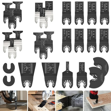 

MTFun 28pcs Oscillating Saw Blades Set Quick Release Wood Cutting Multi Tool Blade Kit Professional Wood Metal Plastic Multitool Universal Fit Oscillating