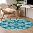 thumbnail image 5 of Round Area Rug 4ft,Modern Teal Blue Diamond Washable Carpet Non-Slip Runner Accent Rugs Indoor Floor Mat for Bedroom Living Room Decor,Geometric Line Buffalo Plaid, 5 of 9