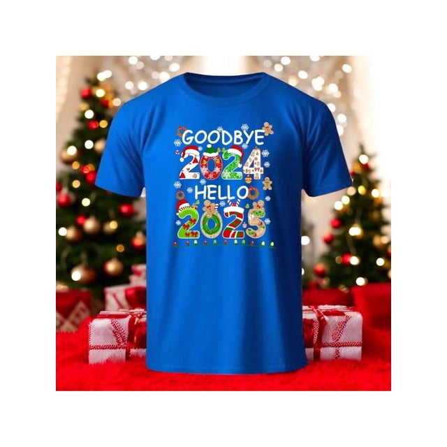 Playera Con Estampado De Goodbye 2024 Hello 2025 Fin De Año Año Nuevo Color Azul Talla Grande Marca Emil SaEs