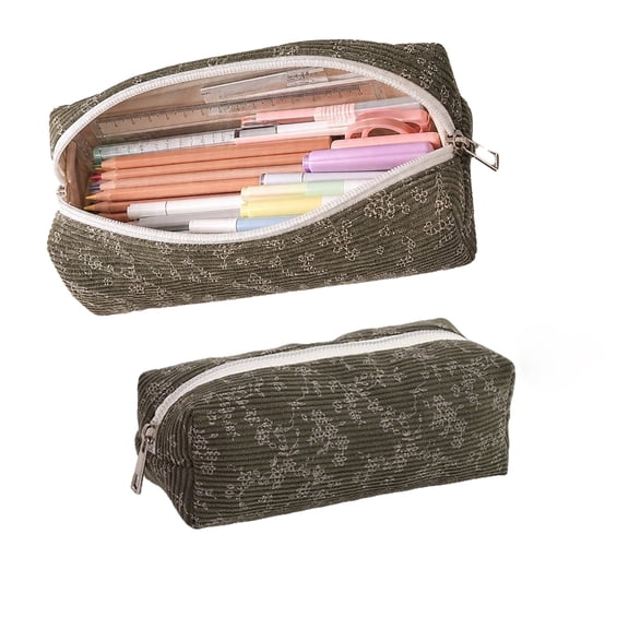 Qocolcyl Under 1 Dollar Large Capacity Cloth Pencil Case & Pencil Box, Multi-purpose Storage Pouch, Portable Makeup Organizer Bag, Lightweight Travel Pouch for Classroom, Office & Home,Green