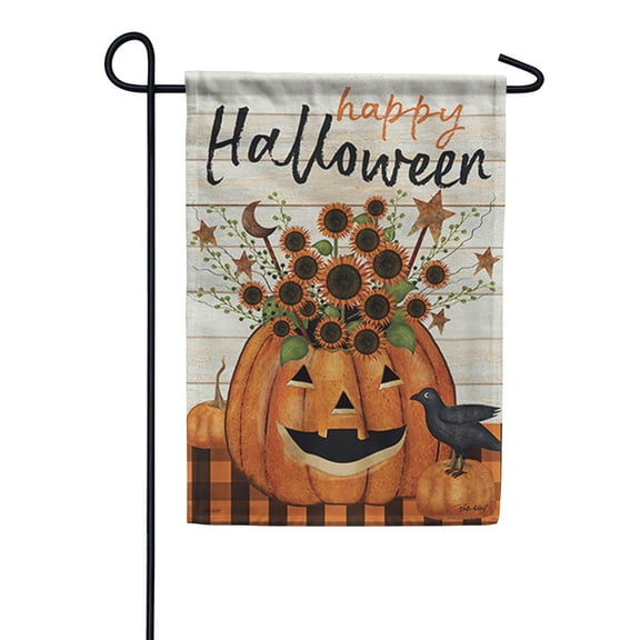 Carson Garden Flag - Jack O' Lantern Floral, 12.5 x 18 inch Double Sided Outdoor Yard Decorative Flag