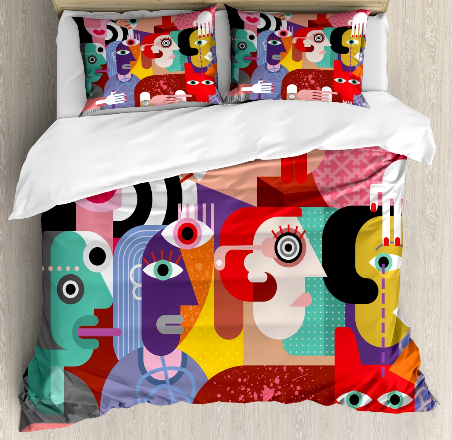 Fine Art Duvet Cover Set King Size Cubism Style Mixed Human Figures With Trippy Eccentric Digital Abstract Effects Decorative 3 Piece Bedding Set With 2 Pillow Shams Multicolor By Ambesonne Walmart Com