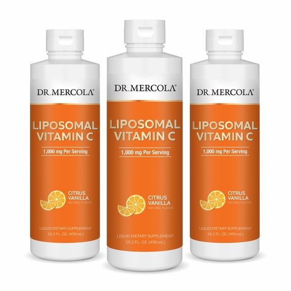 Dr. Mercola Liquid Liposomal Vitamin C - Antioxidant & Immune Support Supplement - Includes Vitamin E - GMO-Free, Gluten-Free & Soy-Free - Citrus Vanilla Flavor - 450 mL (30 Servings) - 3 Pack