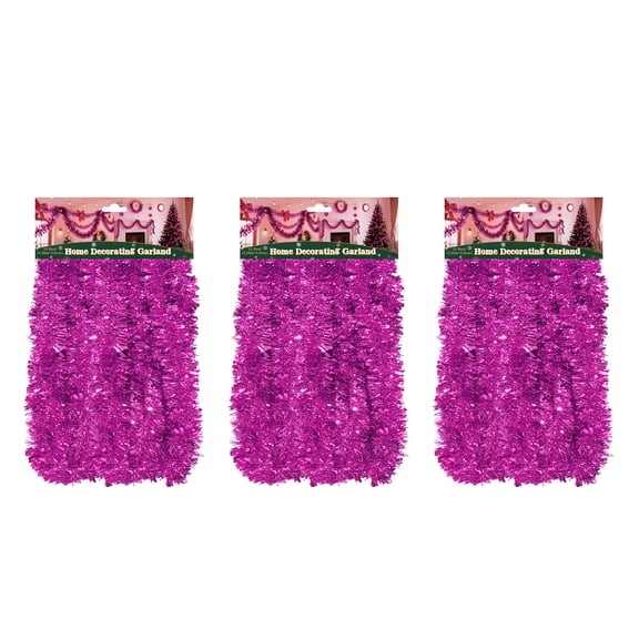 3-Pack 15FT Pink Tinsel Garland – Glitter Metallic Twist for Christmas, Weddings, Luaus & More